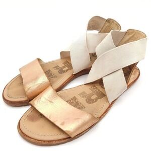 SOREL (Womens Size 6.5) Ella Flat Elastic Strap Sandals Metallic‎ Pink Leather